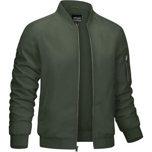 Men's Bomber Lightweight Jacket-Spring Fall Casual Thin Full Zip Army Green XL